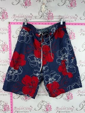 Midtown swim boards trunks shorts Navy Swim Board Shorts with Red Floral Print